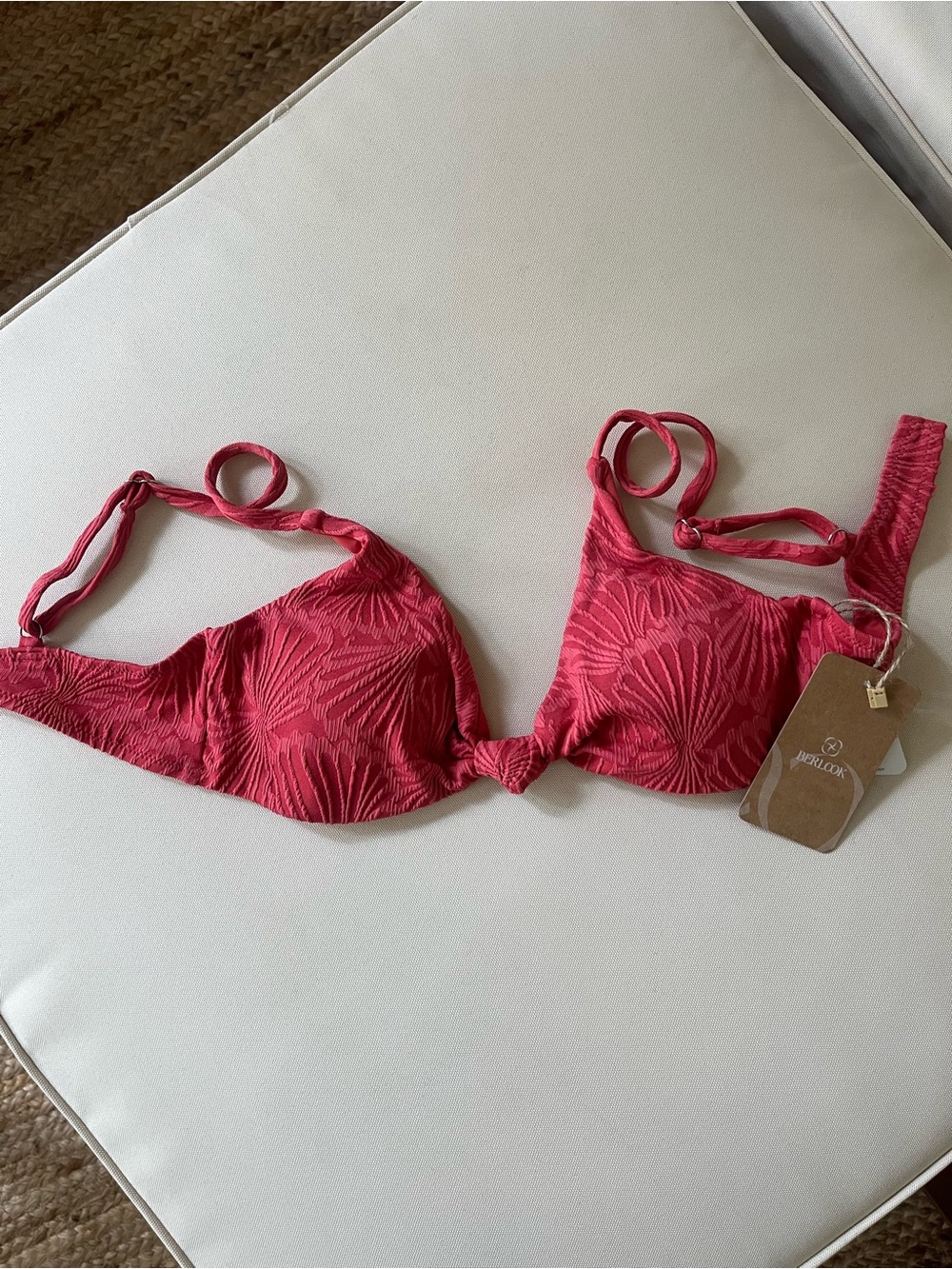 Berlook Jacquard Textured Tie-Front Bikini Top